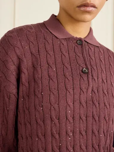 Brunello Cucinelli Sequined Cable-knit Cotton-blend Sweater | Thumbnail 4 Brunello Cucinelli Sequined Cable-knit Cotton-blend Sweater | Thumbnail 4