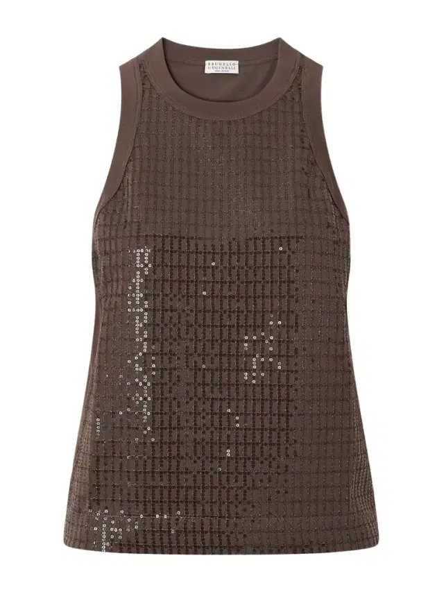 Sequin-embellished Stretch-cotton Jersey Tank