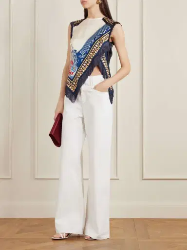 La DoubleJ Fringed Asymmetric Printed Silk-twill Top | Thumbnail 2