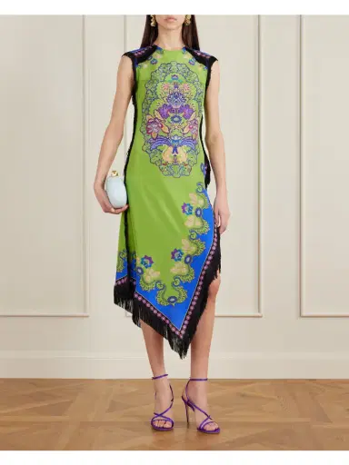 La DoubleJ Fringed Asymmetric Printed Silk Midi Dress | Thumbnail 2 La DoubleJ Fringed Asymmetric Printed Silk Midi Dress | Thumbnail 2