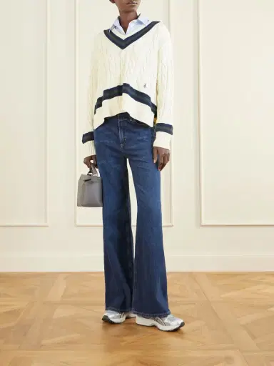 Sporty & Rich Striped Cable-knit Cotton Sweater | Thumbnail 2 Sporty & Rich Striped Cable-knit Cotton Sweater | Thumbnail 2