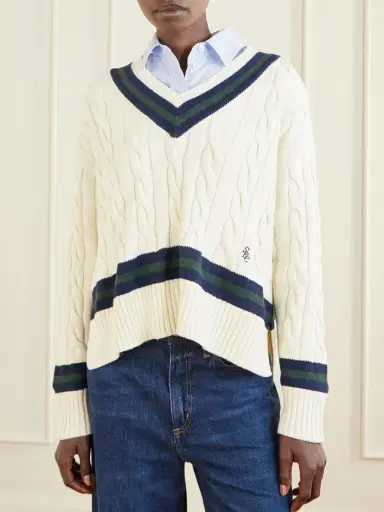 Sporty & Rich Striped Cable-knit Cotton Sweater | Thumbnail 3 Sporty & Rich Striped Cable-knit Cotton Sweater | Thumbnail 3