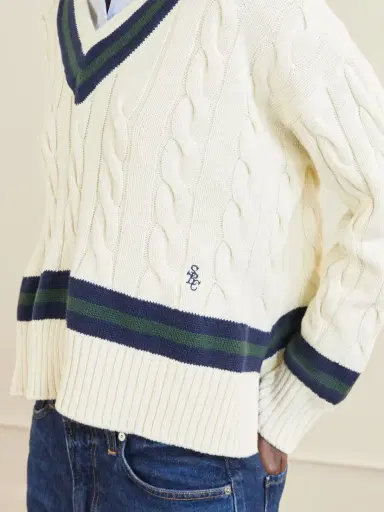 Sporty & Rich Striped Cable-knit Cotton Sweater | Thumbnail 5 Sporty & Rich Striped Cable-knit Cotton Sweater | Thumbnail 5