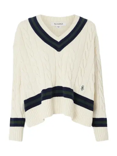 Sporty & Rich Striped Cable-knit Cotton Sweater | Thumbnail 1 Sporty & Rich Striped Cable-knit Cotton Sweater | Thumbnail 1