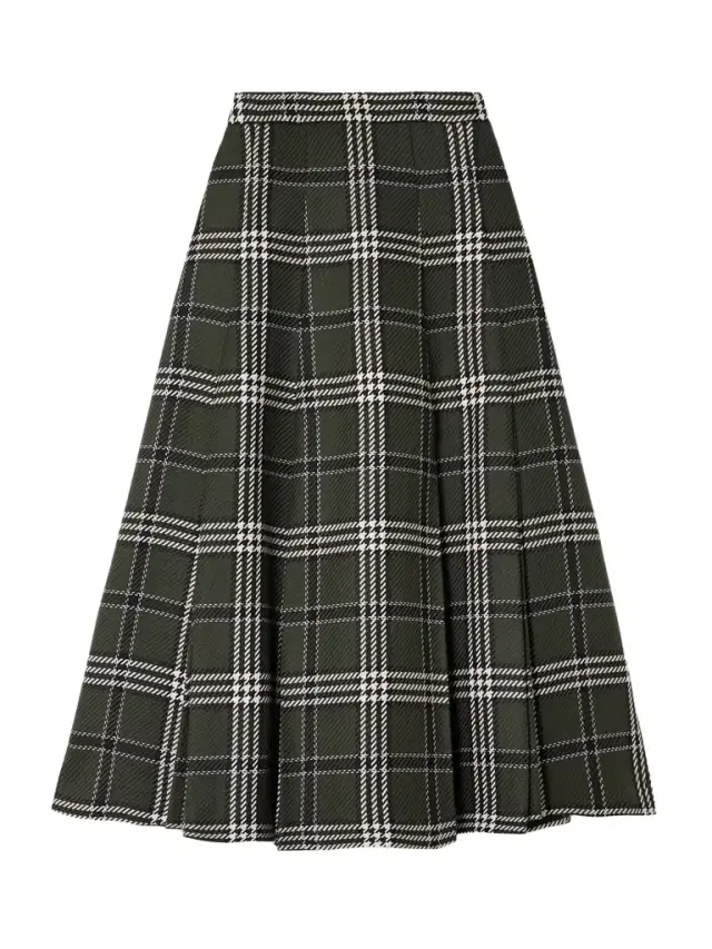 Kensie Checked Wool-blend Midi Skirt