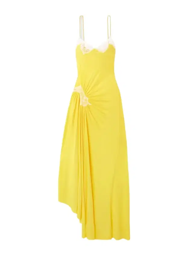 Delphin Asymmetric Gathered Lace-trimmed Ribbed Jersey Midi Dress