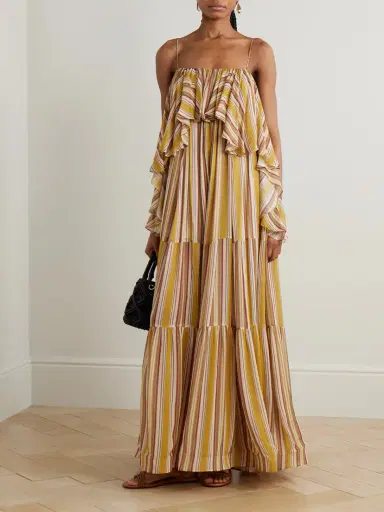 Zimmermann Rebellion Ruffled Tiered Striped Crepe De Chine Midi Dress | Thumbnail 2 Zimmermann Rebellion Ruffled Tiered Striped Crepe De Chine Midi Dress | Thumbnail 2