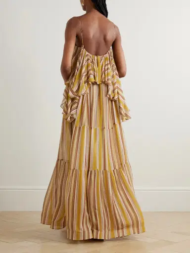 Zimmermann Rebellion Ruffled Tiered Striped Crepe De Chine Midi Dress | Thumbnail 3 Zimmermann Rebellion Ruffled Tiered Striped Crepe De Chine Midi Dress | Thumbnail 3