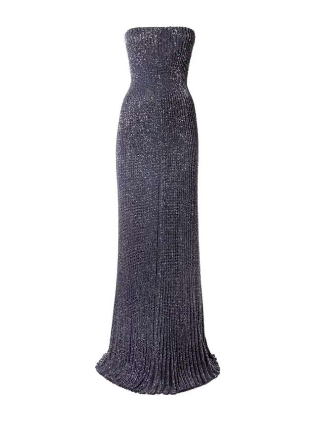 Alaïa Strapless Sequin-embellished Metallic Ribbed-knit Gown