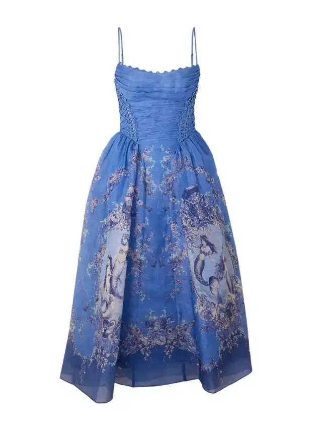 Rebellion Lace-up Embellished Pleated Gathered Printed Linen And Silk-blend Midi Dress
