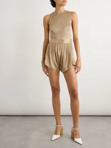 Alaïa Gathered Metallic Knitted Shorts | Thumbnail 2 Alaïa Gathered Metallic Knitted Shorts | Thumbnail 2