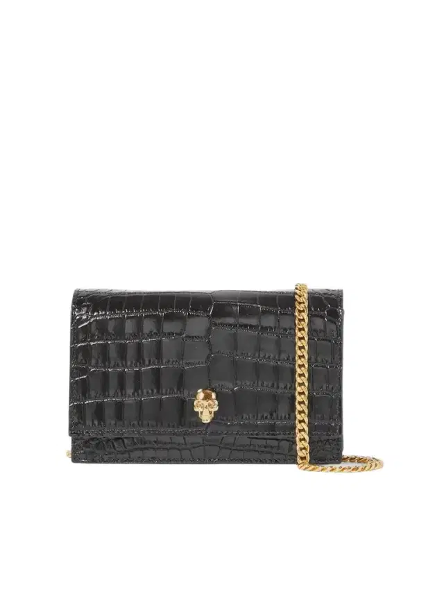 Skull Small Embellished Croc-effect Patent-leather Shoulder Bag