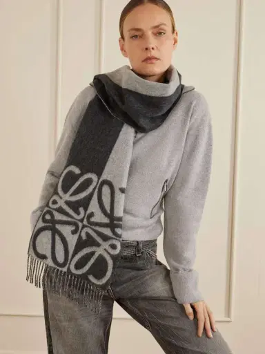 Loewe Fringed Wool And Cashmere-blend Jacquard Scarf | Thumbnail 3