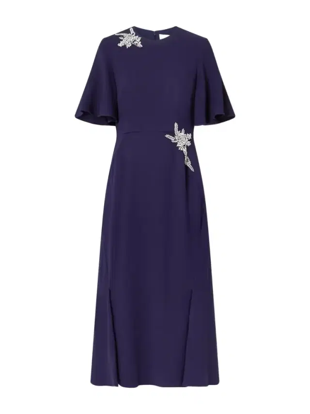 Embellished Appliquéd Crepe Midi Dress
