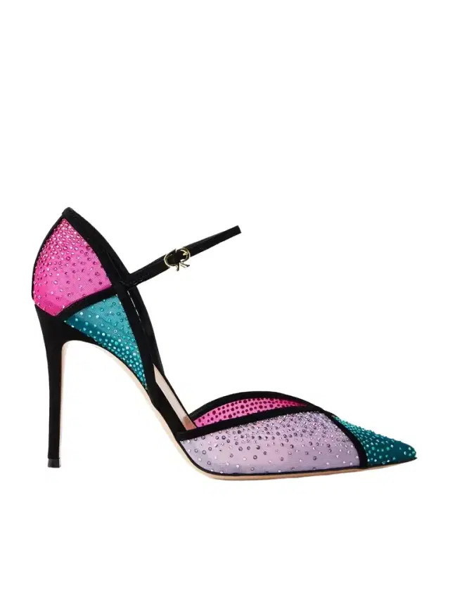 95 Suede-trimmed Crystal-embellished Mesh Pumps