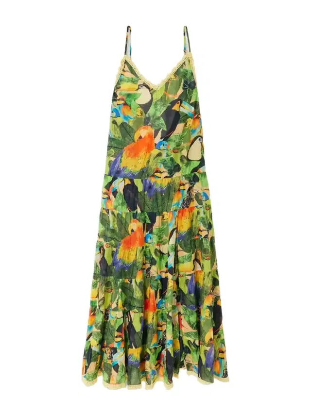 Bird Leaves Crochet-trimmed Tiered Printed Cotton Maxi Dress