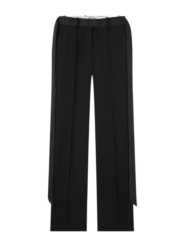 Tie-detailed Belted Wool-twill Straight-leg Pants