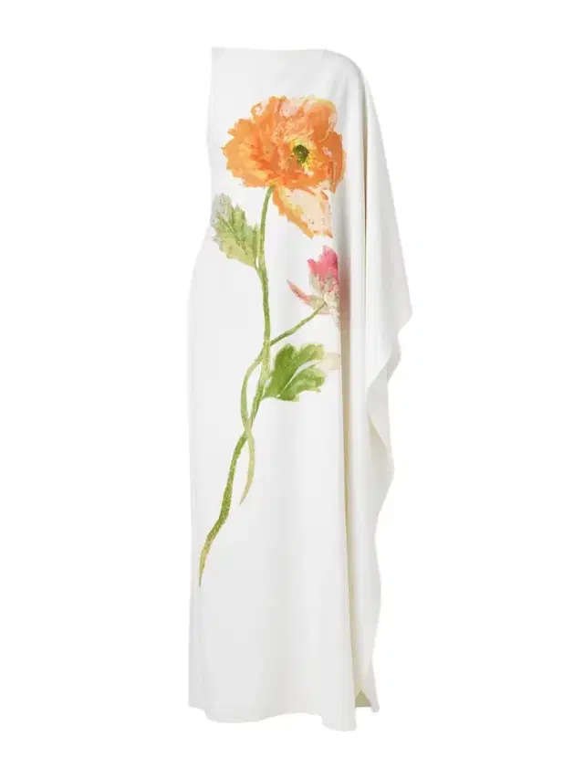 One-sleeve Draped Floral-print Crepe Gown