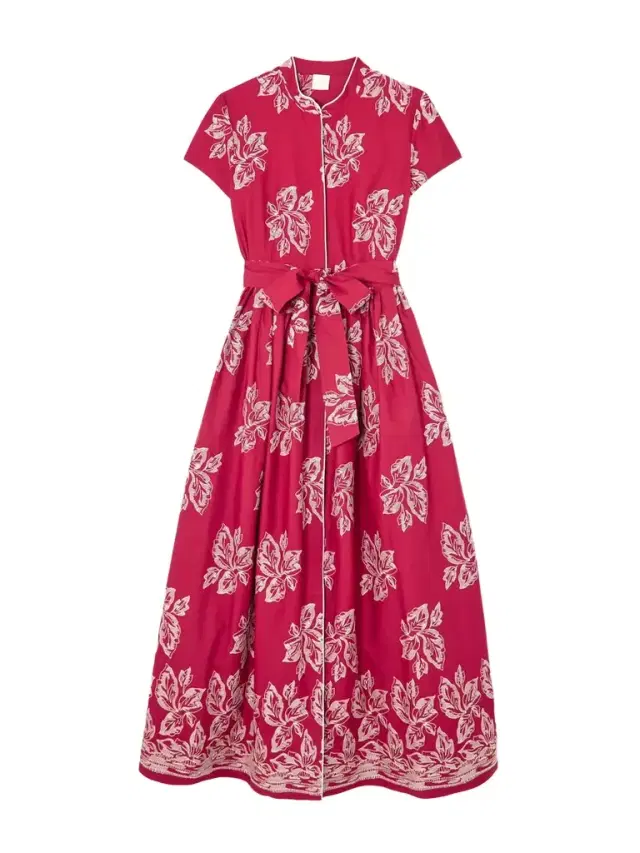 Camaiore Belted Embroidered Cotton-poplin Maxi Dress