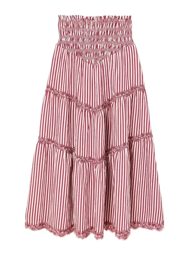 Ninfa Shirred Corded Lace-trimmed Striped Satin Maxi Skirt