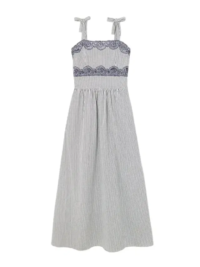 Sabine Corded Lace-trimmed Gathered Striped Cotton-blend Poplin Maxi Dress