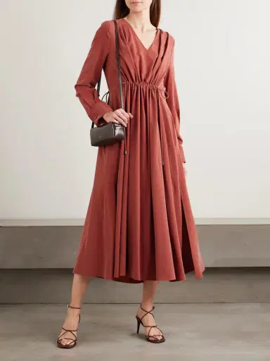 Max Mara Gathered Silk Midi Dress | Thumbnail 2 Max Mara Gathered Silk Midi Dress | Thumbnail 2