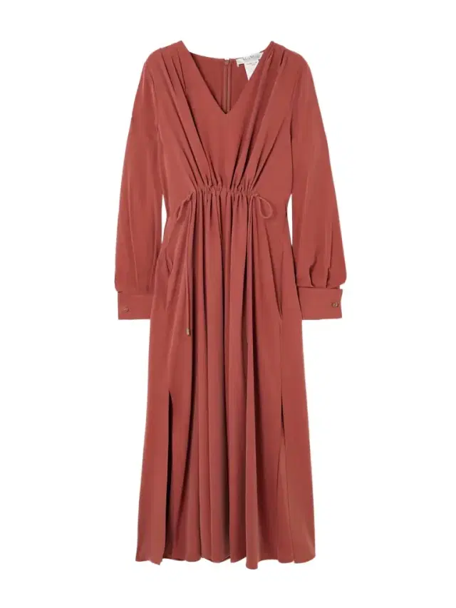 Gathered Silk Midi Dress