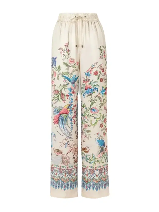 Printed Satin-twill Wide-leg Pants