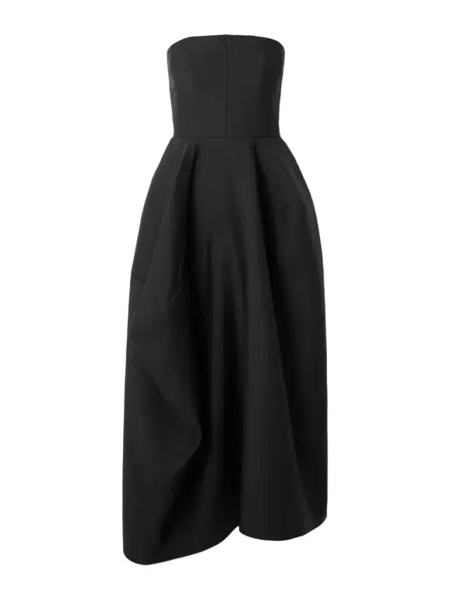 Karla Strapless Asymmetric Gathered Draped Wool And Silk-blend Faille Maxi Dress