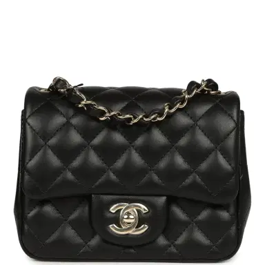 Chanel Chanel Mini Classic Square Flap Bag Black Lambskin Light Gold Hardware | Thumbnail 1 Chanel Chanel Mini Classic Square Flap Bag Black Lambskin Light Gold Hardware | Thumbnail 1