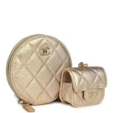 Chanel Chanel Round Clip-On Coin Purse and Airpod Pro Case Metallic Gold Goatskin Light Gold Hardware | Thumbnail 2