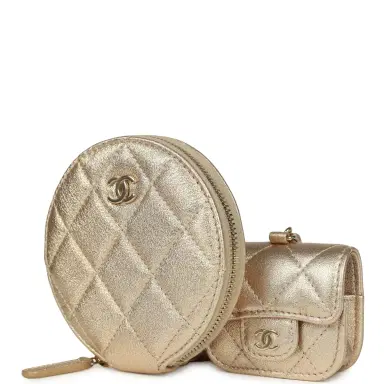 Chanel Chanel Round Clip-On Coin Purse and Airpod Pro Case Metallic Gold Goatskin Light Gold Hardware | Thumbnail 3
