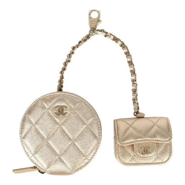 Chanel Chanel Round Clip-On Coin Purse and Airpod Pro Case Metallic Gold Goatskin Light Gold Hardware