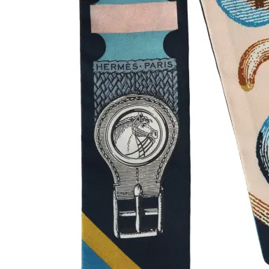 HERMÈS Hermes "C'est La Fete" Gris, Rose, Bleu Marine Multi Silk Twilly Pair | Thumbnail 3