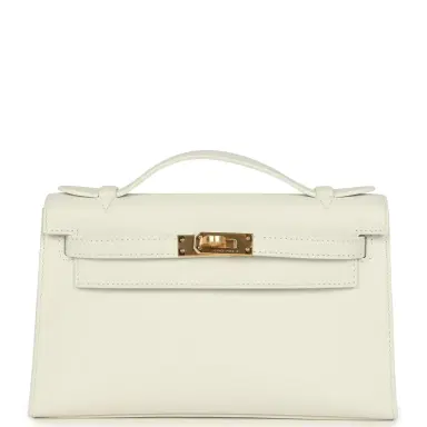 HERMÈS Hermes Kelly Pochette White Swift Gold Hardware | Thumbnail 1 HERMÈS Hermes Kelly Pochette White Swift Gold Hardware | Thumbnail 1