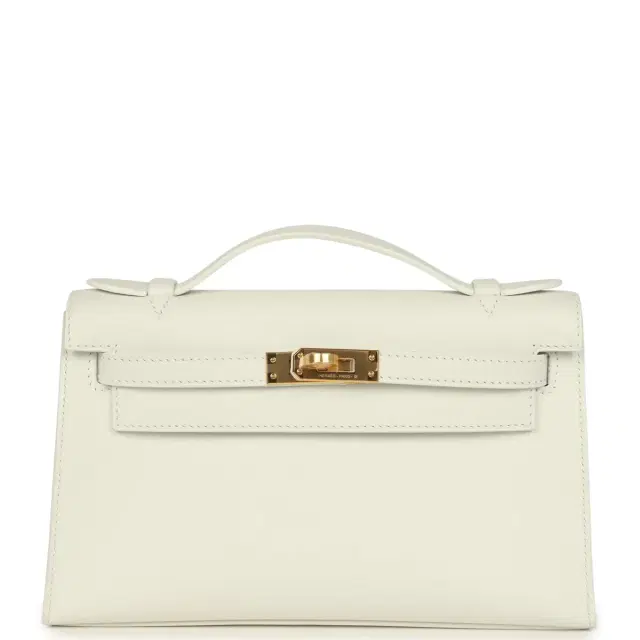 hermes Hermes Kelly Pochette White Swift Gold Hardware