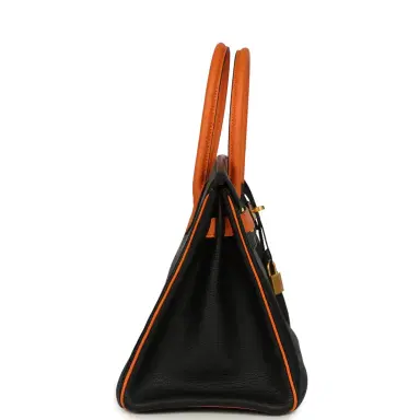 HERMÈS Pre-owned Hermes Special Order (HSS) Birkin 30 Black and Orange Chevre Brushed Gold Hardware | Thumbnail 3