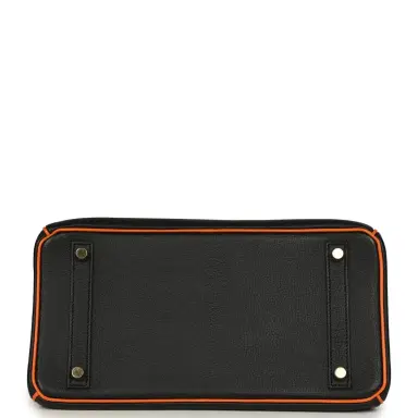 HERMÈS Pre-owned Hermes Special Order (HSS) Birkin 30 Black and Orange Chevre Brushed Gold Hardware | Thumbnail 6