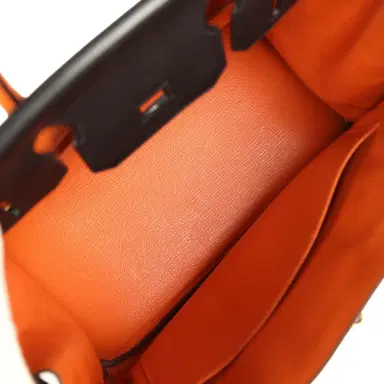 HERMÈS Pre-owned Hermes Special Order (HSS) Birkin 30 Black and Orange Chevre Brushed Gold Hardware | Thumbnail 8