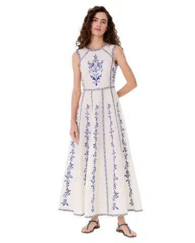 Emporio Sirenuse Clodette Dress with Iris Embroidery | Thumbnail 1 Emporio Sirenuse Clodette Dress with Iris Embroidery | Thumbnail 1