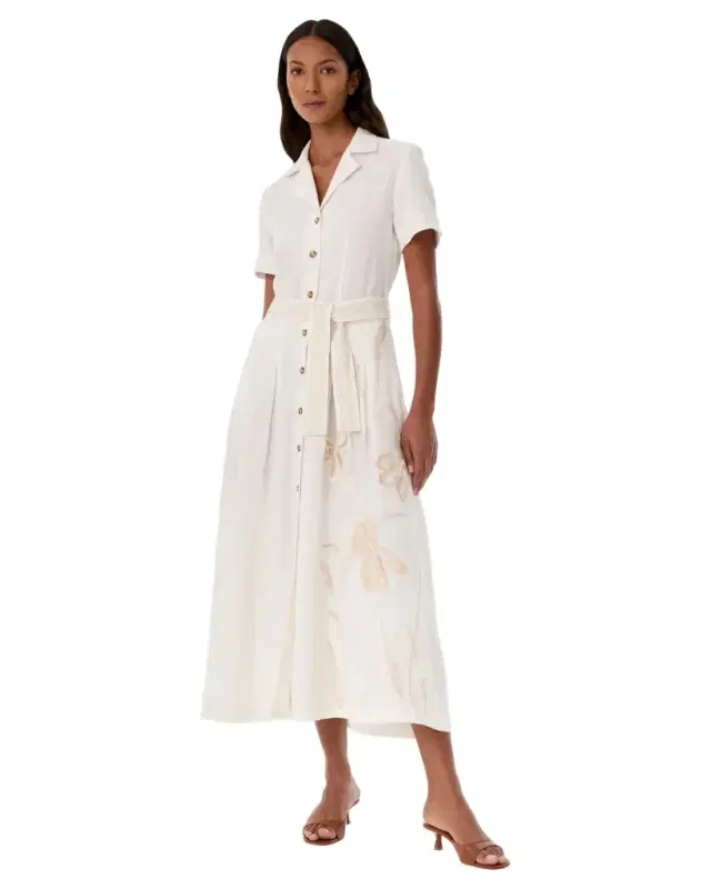 Emporio Sirenuse Daria Dress with Sand Flowers Embroidery