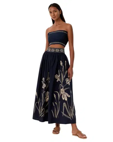 Emporio Sirenuse Ombretta Skirt with Iris Embroidery | Thumbnail 1 Emporio Sirenuse Ombretta Skirt with Iris Embroidery | Thumbnail 1