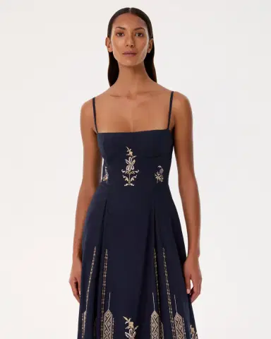 Emporio Sirenuse Valya Dress with Iris Embroidery | Thumbnail 3 Emporio Sirenuse Valya Dress with Iris Embroidery | Thumbnail 3