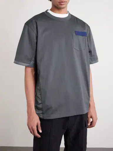 Sacai Appliquéd Shell-Trimmed Cotton-Jersey T-Shirt - Men | Thumbnail 3 Sacai Appliquéd Shell-Trimmed Cotton-Jersey T-Shirt - Men | Thumbnail 3