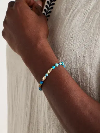 LUIS MORAIS Drill Bit 14-Karat Gold Multi-Stone Beaded Bracelet - Men | Thumbnail 2