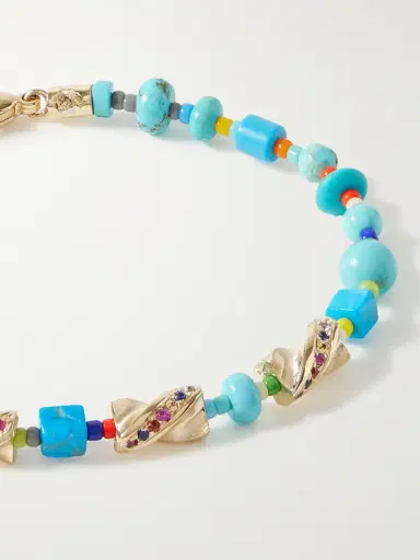 LUIS MORAIS Drill Bit 14-Karat Gold Multi-Stone Beaded Bracelet - Men | Thumbnail 4