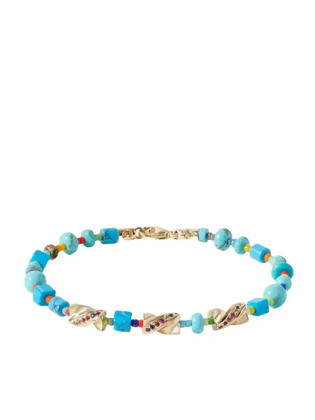 LUIS MORAIS Drill Bit 14-Karat Gold Multi-Stone Beaded Bracelet - Men