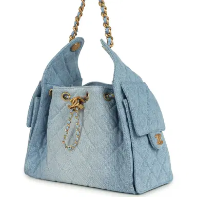 Chanel Chanel Small 25 Hobo Bag Light Blue Washed Denim Antique Gold Hardware | Thumbnail 5 Chanel Chanel Small 25 Hobo Bag Light Blue Washed Denim Antique Gold Hardware | Thumbnail 5