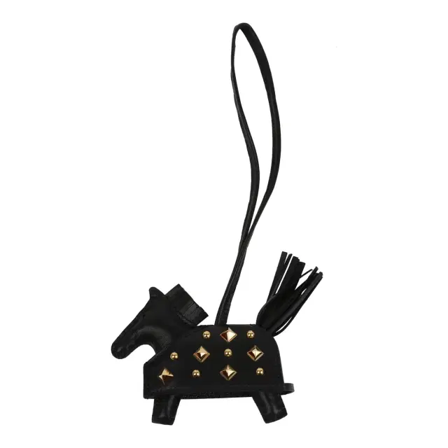 HERMÈS Hermes Rodeo Rock Bag Charm PM Black Milo Lambskin Gold Hardware