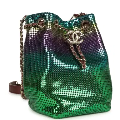 Chanel Pre-owned Chanel Mini Bucket Bag Green, Purple and Blue Ombre Metallic Mesh Light Gold Hardware | Thumbnail 2